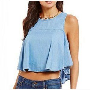 GUESS Blue Cold Shoulder Cropped Top